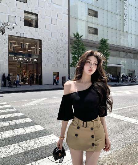 달콤함 품격 학원 스타일 소녀 센스 나비 매듭 도트 무늬 홀로우 아웃 맨위 허리 수축 검정색 플리츠 스커트 투피스 세트