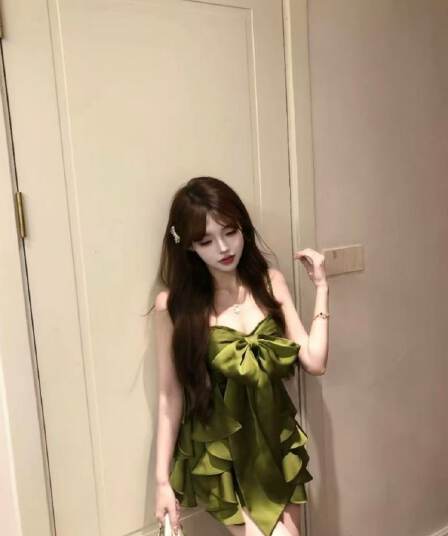 여름 품격 순수한 욕망 바람 디자인 센스 핫걸 명문 여성 녹색 아름다운 나비 매듭 프릴 몸매 가꾸기 점프 슈트 미니 스커트