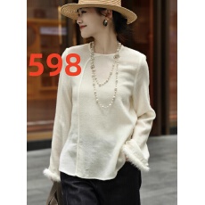 圆领新中式上衣水貂毛长袖衬衣配马甲的内搭打纯色底衫