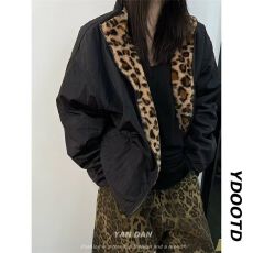 批发美式复古情侣装豹纹棉服双面穿外套保暖<b class='q'>潮牌</b>欧美街头秋冬新款棉衣