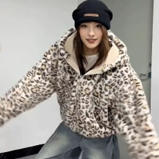 批发美式复古连帽豹纹男女双面穿座山雕棉服PU磨砂皮棉衣秋冬<b class='q'>街头</b>外套