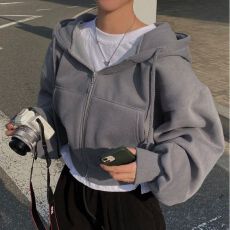 批发【原版做法】320克卫衣女套春秋薄纯色开衫<b class='q'>外套</b>上衣<b class='q'>大码</b>女装200斤