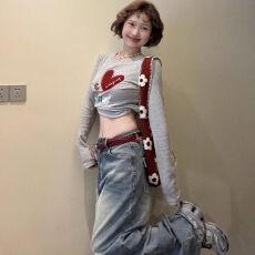 批发人棉】美式辣妹风时尚百搭<b class='q'>长袖</b><b class='q'>T</b><b class='q'>恤</b>女设计感小众印花上衣ins潮