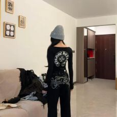 批发冰丝螺纹】美式纯欲风修身显瘦<b class='q'>长袖</b><b class='q'>T</b><b class='q'>恤</b>女设计感小众辣妹上衣