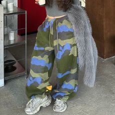 批发休闲裤女松紧腰迷彩裤宽松显瘦阔腿裤街舞保暖束脚长裤<b class='q'>冬</b>季