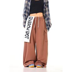 批发（原版纯棉华棉复合面料字母贴布印花弯刀卫裤）棕色