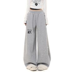 批发（原版纯棉华棉复合面料钉珠刺绣羊羔卷边卫裤）灰  白