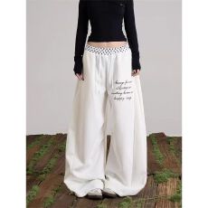 批发纯棉华棉 美式字母印花直筒运动休闲裤男女2026<b class='q'>春</b>季松弛阔腿卫裤