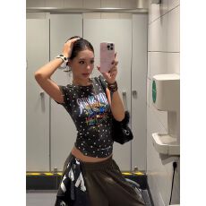 批发美式复古星星满印<b class='q'>个性</b>短袖<b class='q'>T</b><b class='q'>恤</b>女夏季新款辣妹修身正肩显瘦上衣潮