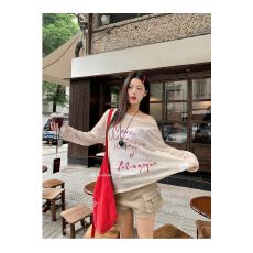 批发原版<b class='q'>棉麻</b>面料 慵懒感清透罩衫T恤女夏季微透通勤印花长袖休闲<b class='q'>上衣</b>