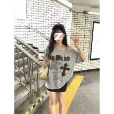 批发实价【220g纯棉】后包边+袖子工艺 毛巾绣+印花<b class='q'>字母</b>短袖<b class='q'>T</b><b class='q'>恤</b>女