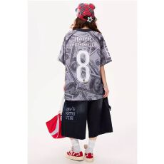 批发2026夏季新款球衣面料美式潮牌美元图案印花短袖T恤男女<b class='q'>情侣</b><b class='q'>夏季</b>