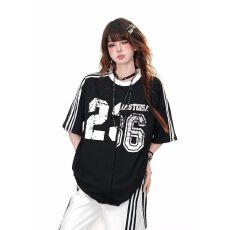 批发夏季女短袖时尚潮酷宽松<b class='q'>T</b><b class='q'>恤</b>圆领中长款嘻哈爵士跳舞上衣潮