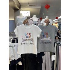 批发【纯棉】2026夏季白色印花新宽松t恤大码设计感短袖女