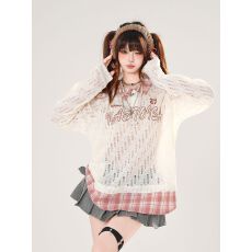 批发微透轻薄罩衫格子拼接<b class='q'>长袖</b><b class='q'>T</b><b class='q'>恤</b>女2025新款<b class='q'>宽松</b>翻领上衣ins潮