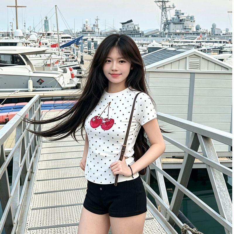 얼음 실크 리브 1 1 한 부서 새로운 패션 라운드 넥 도트 무늬 반팔 공란 에디션 맨위