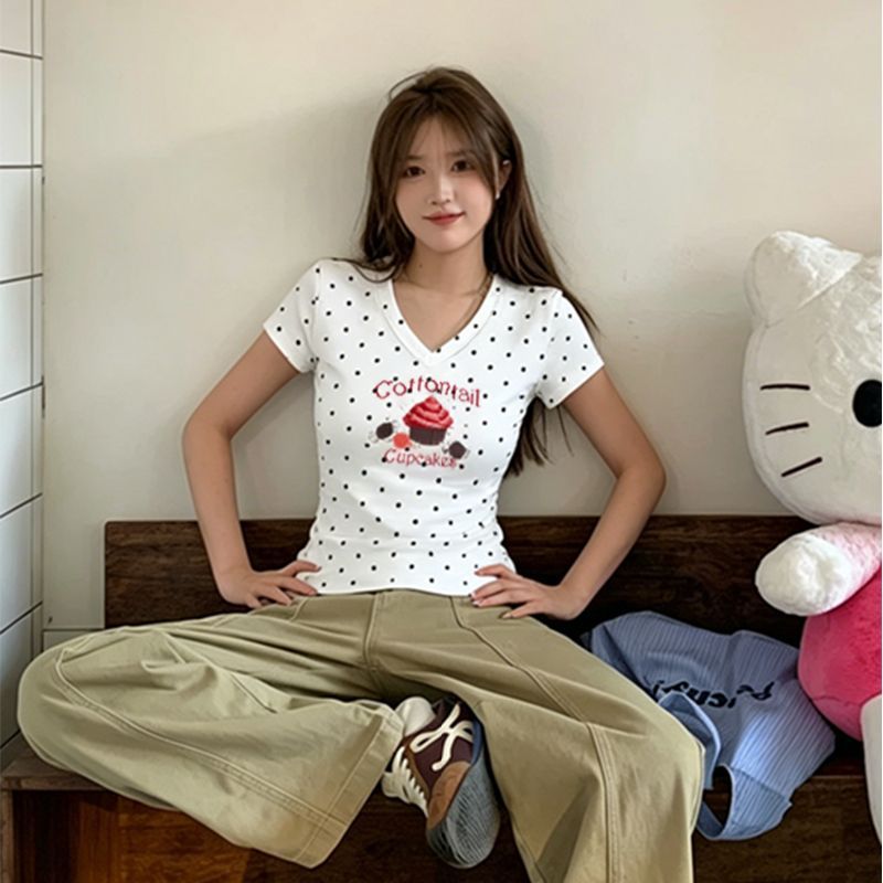 얼음 실크 리브 1 1 한 부서 새로운 패션 V넥 도트 무늬 반팔 공란 에디션 맨위