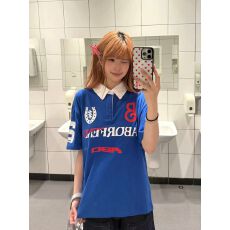 批发撞色字母印花翻领短袖<b class='q'>T</b><b class='q'>恤</b><b class='q'>男</b>女宽松休闲POLO衫