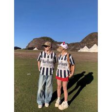 批发美式休闲新款<b class='q'>男</b>士条纹拼接翻领Polo衫韩版撞色潮流百搭设计感短袖