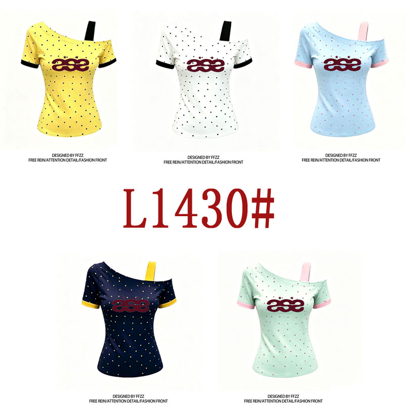 40 92 면 8 암모니아 Lun 도트 무늬 한 부서 ins 어깨끈 비스듬한 어깨 몸매 가꾸기 반팔 여성 티셔츠