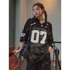 批发美式魔方印花冰丝足球服<b class='q'>短袖</b>女男夏薄款速干运动t恤v领设计感球衣