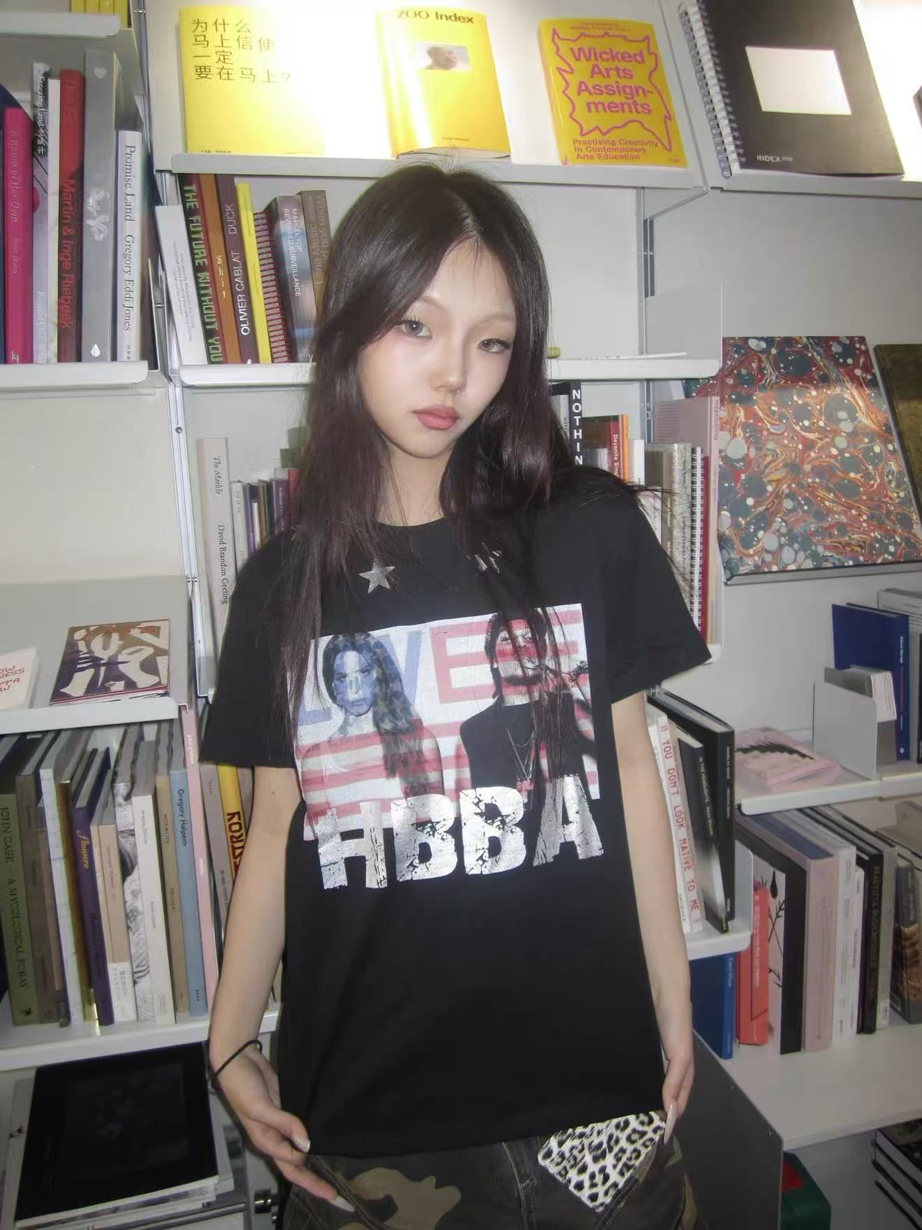 출처 생방송 품질 230 크 1 1 리브 92 면 8 암모니아 Lun 반팔 긍정적 인 어깨 티셔츠 유럽과 미국 초상화 트렌디