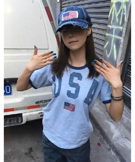 아메리칸 레트로 알파벳 프린트 패치워크 반팔 티셔츠 여름