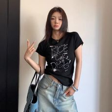批发手感有弹力印花修身收腰短袖t恤女
