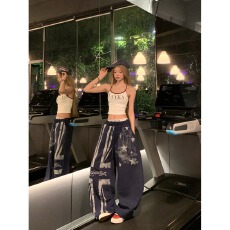 批发美式辣妹星星印花宽松显瘦百搭休闲裤运动裤女
