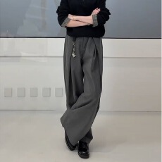 批发秋冬高级感灰色高腰显瘦宽松垂感梨型身材双褶阔腿<b class='q'>西装</b>裤男<b class='q'>女</b>