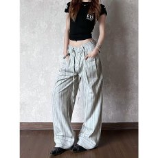 批发老钱风条纹西裤<b class='q'>男</b>女情侣垂感高级感慵懒风<b class='q'>裤子</b>休闲裤