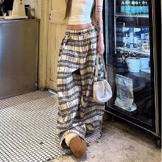 批发解构格子<b class='q'>休闲裤</b><b class='q'>男士</b>春秋季时尚宽松直筒阔腿长裤子