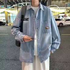 批发长袖<b class='q'>牛仔</b><b class='q'>外套</b><b class='q'>男士</b>衬衫宽松潮流潮牌衬衣休闲复古夏装上衣