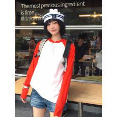 爆款200克纯棉塞洛仿+拉肩包边+仿扣环光板长袖t恤女