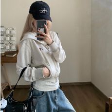 批发2026春款双拉链卫衣<b class='q'>开衫</b>女连帽长袖外套秋季美式短款宽松显瘦上衣