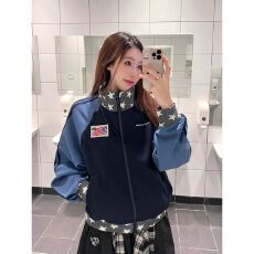 批发美式高街藏青色星星立领拉链卫衣女春秋设计感短款运动<b class='q'>开衫</b>外套潮