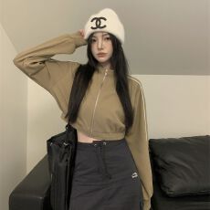 批发【抖音质量】美式辣妹小个子外套女秋季宽松显瘦复古短款<b class='q'>开衫</b>上衣