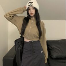 批发【抖音质量】美式卫衣<b class='q'>女</b>长袖高腰外套春秋复古拉链<b class='q'>开衫</b>短款上衣