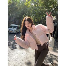 批发奶fufu粉色短款棉服女秋冬立领<b class='q'>时尚</b>棉衣修身保暖加厚面包服外套潮