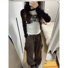 批发高质量纯棉220克40支爽滑食毛92棉8氨纶印花修身拼色长袖<b class='q'>T</b><b class='q'>恤</b>女
