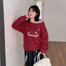 批发【斜领】曼巴棉300克 后包领彩色内外同色印花长袖<b class='q'>宽松</b>套头卫衣女