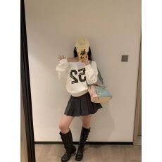 批发【斜领】曼巴棉300克 后包领彩色内外同色印花长袖<b class='q'>宽松</b>套头卫衣女