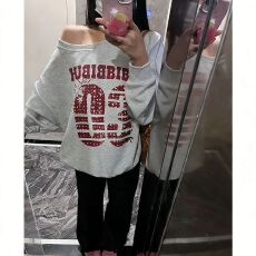 批发【斜领】曼巴棉300克 后包领彩色内外同色印花长袖<b class='q'>宽松</b>套头卫衣女