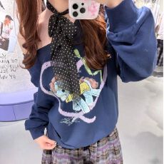 批发【斜领】曼巴棉300克 后包领彩色内外同色印花长袖<b class='q'>宽松</b>套头卫衣女