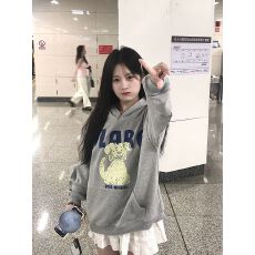 批发纯棉华棉复合牛奶丝330克+银狐绒420克】美式复古连帽<b class='q'>卫衣</b>女印花
