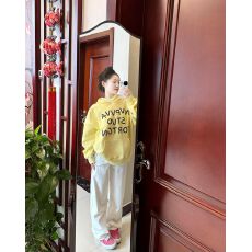批发无绳TC华棉复合310克+复合银狐绒400克】美式复古连帽<b class='q'>卫衣</b>女黄色