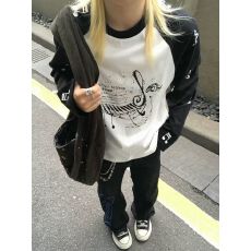 批发高质量纯棉200克21支精梳精密印花秋季拼色<b class='q'>长袖</b><b class='q'>T</b><b class='q'>恤</b>女