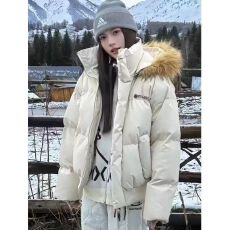 批发网图美式可拆卸帽子羽绒棉服女冬季毛领连帽棉衣<b class='q'>外套</b>情侣面包服
