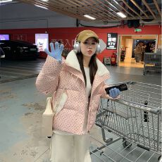 批发实拍韩版甜美波点面包服2026秋冬季新款学院风宽松棉衣棉袄款