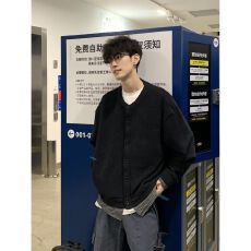 批发日系复古假两件卫衣男女<b class='q'>秋</b>冬学院风宽松长袖上衣开衫针织毛衣外套